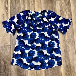 Banana Republic Navy and Black Floral Print Blouse